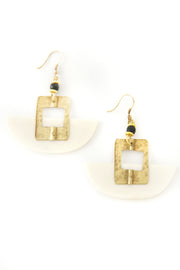 White Cow Bone & Brass Ark Earrings from Kenya