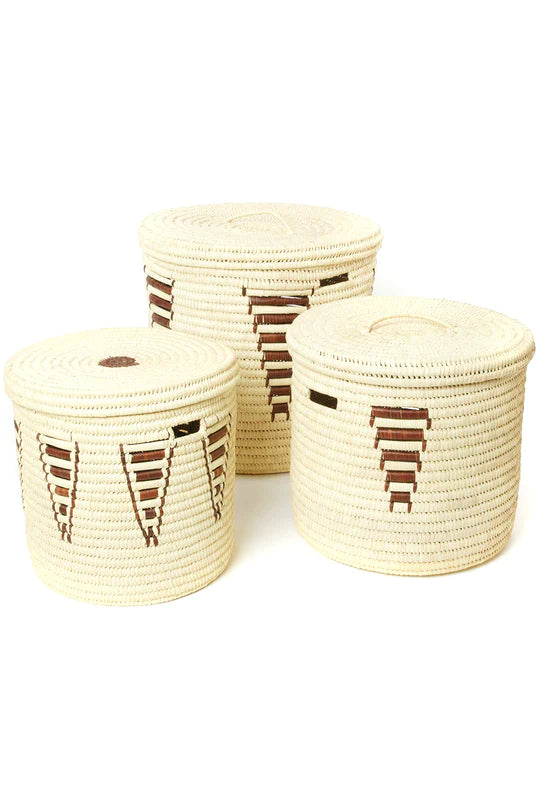 Set of Three Chestnut Arrow Gingerbread Tree Doum Palm Hamper Baskets