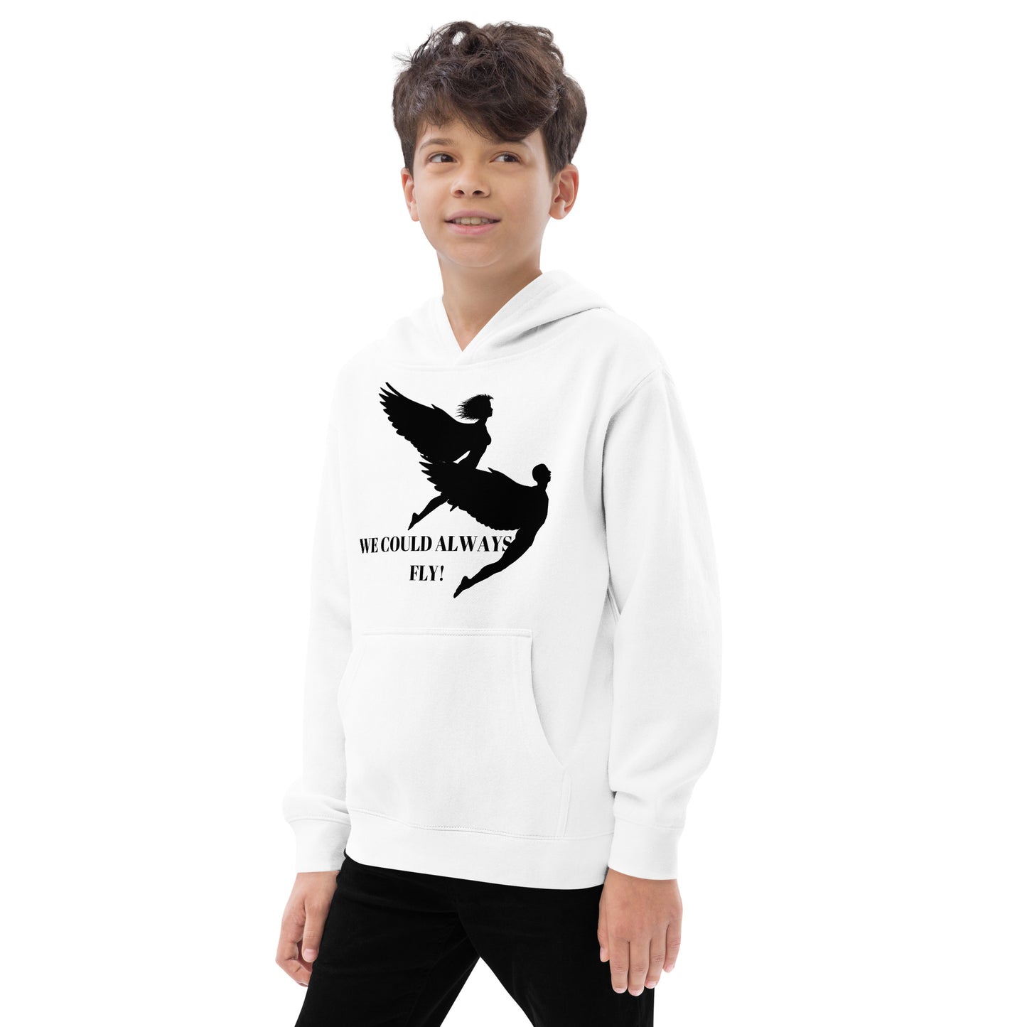 WE COULD ALWAYS FLY Kids Fleece Hoodie by SobG Designs