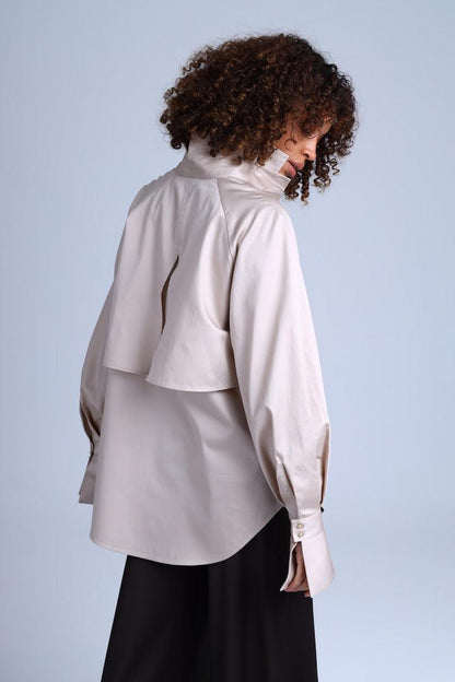 Diva Business Style Beige Organic Cotton Shirt-4