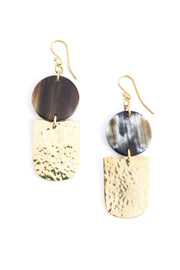 Kenyan Brass and Dark Cow Horn Inverse Earrings
