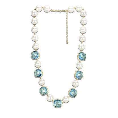 LO4706 - Gold Brass Necklace with Synthetic Synthetic Glass in Sea Blue-0