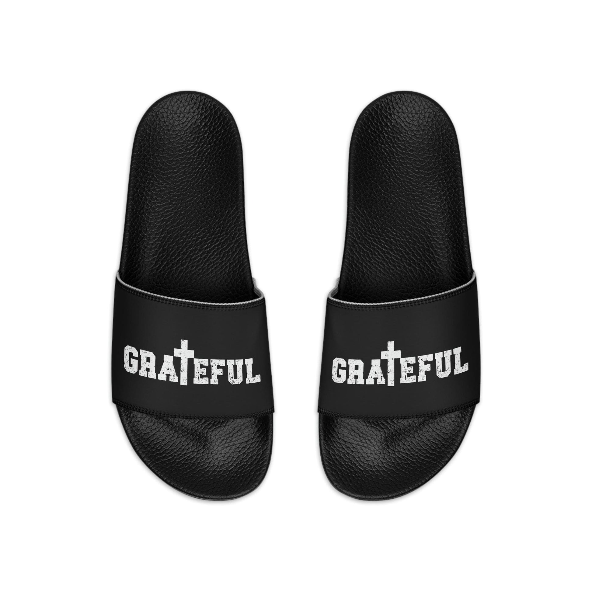 Mens Black Slide Sandals - Grateful Christian Inspiration Affirmation-0