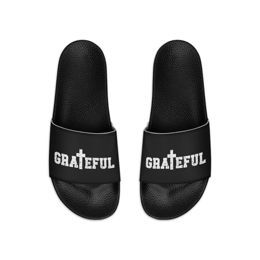 Mens Black Slide Sandals - Grateful Christian Inspiration Affirmation-0