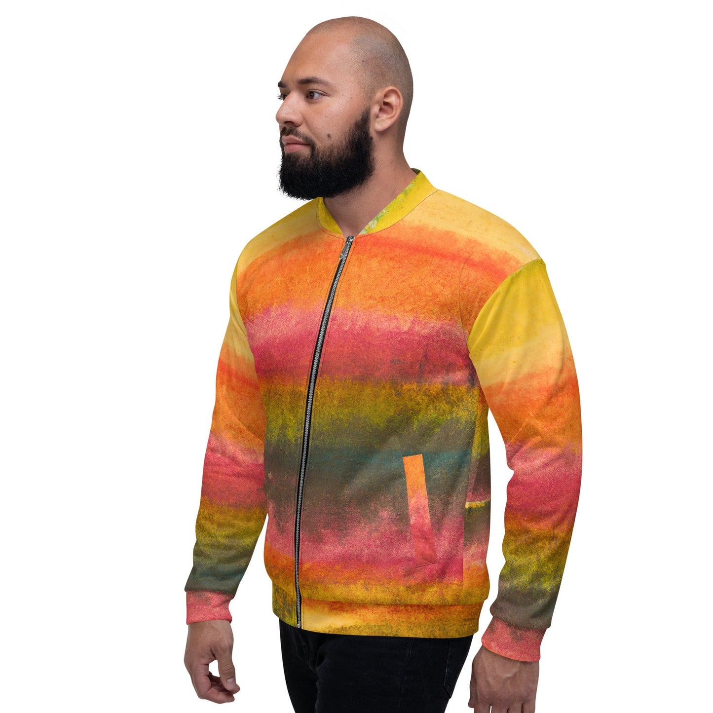 Mens Bomber Jacket - Autumn Fall Watercolor Abstract Print-3