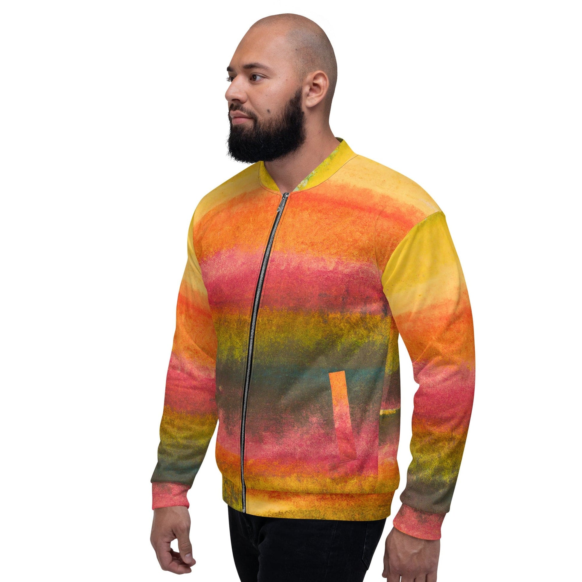 Mens Bomber Jacket - Autumn Fall Watercolor Abstract Print-3