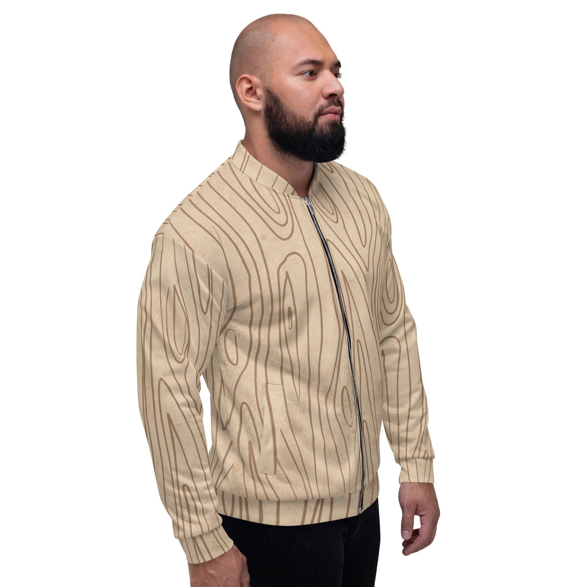 Mens Bomber Jacket - Beige Brown Tree Sketch Lines-2
