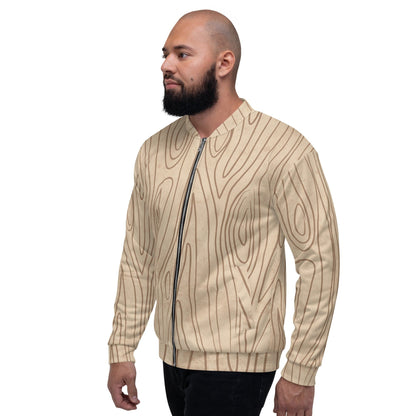 Mens Bomber Jacket - Beige Brown Tree Sketch Lines-3