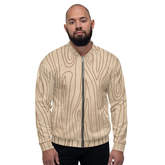 Mens Bomber Jacket - Beige Brown Tree Sketch Lines-0