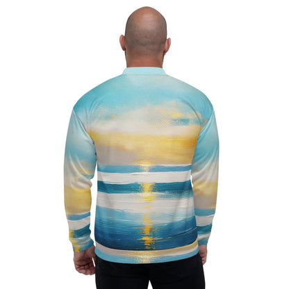 Mens Bomber Jacket - Blue Ocean Golden Sunset Print 6-1