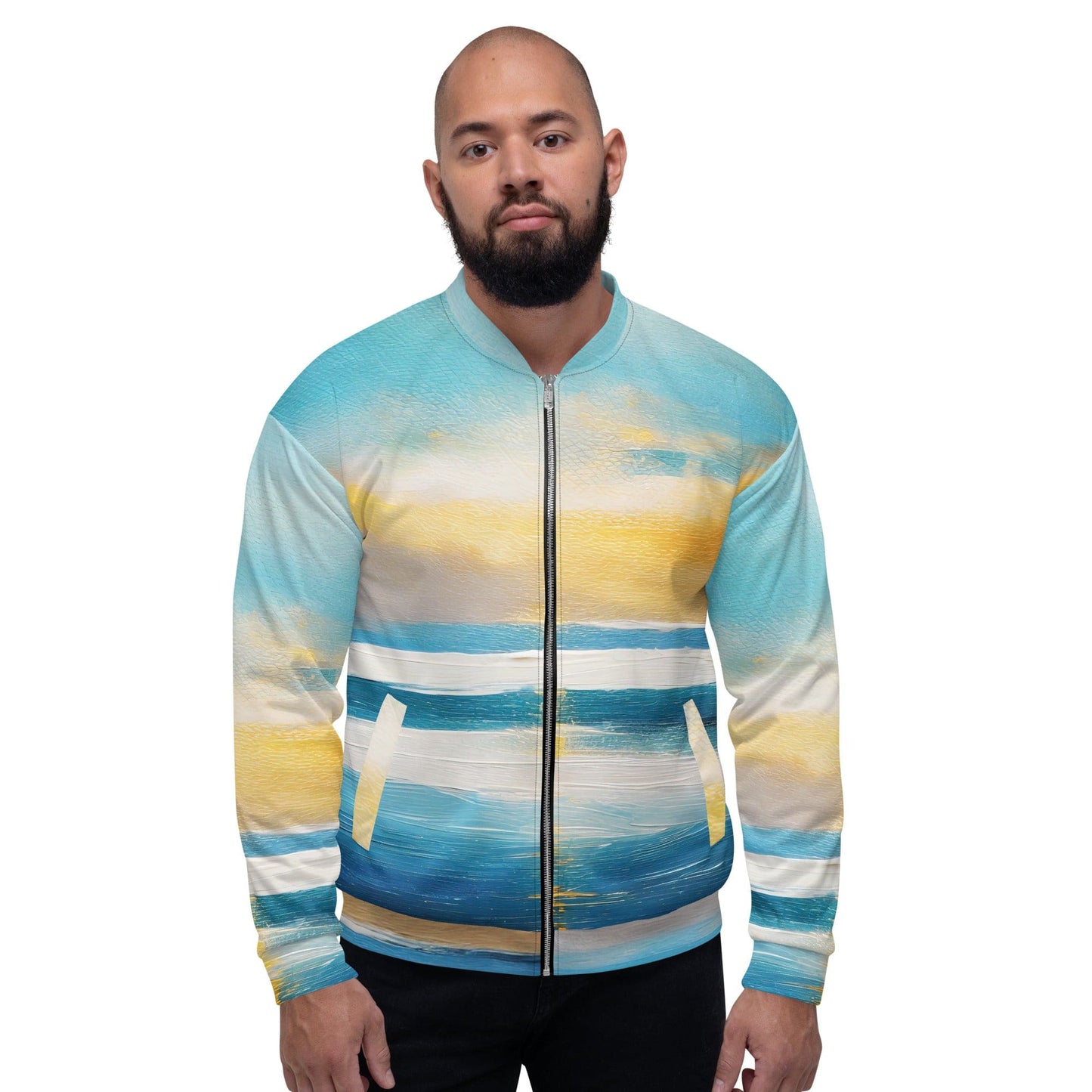 Mens Bomber Jacket - Blue Ocean Golden Sunset Print 6-0