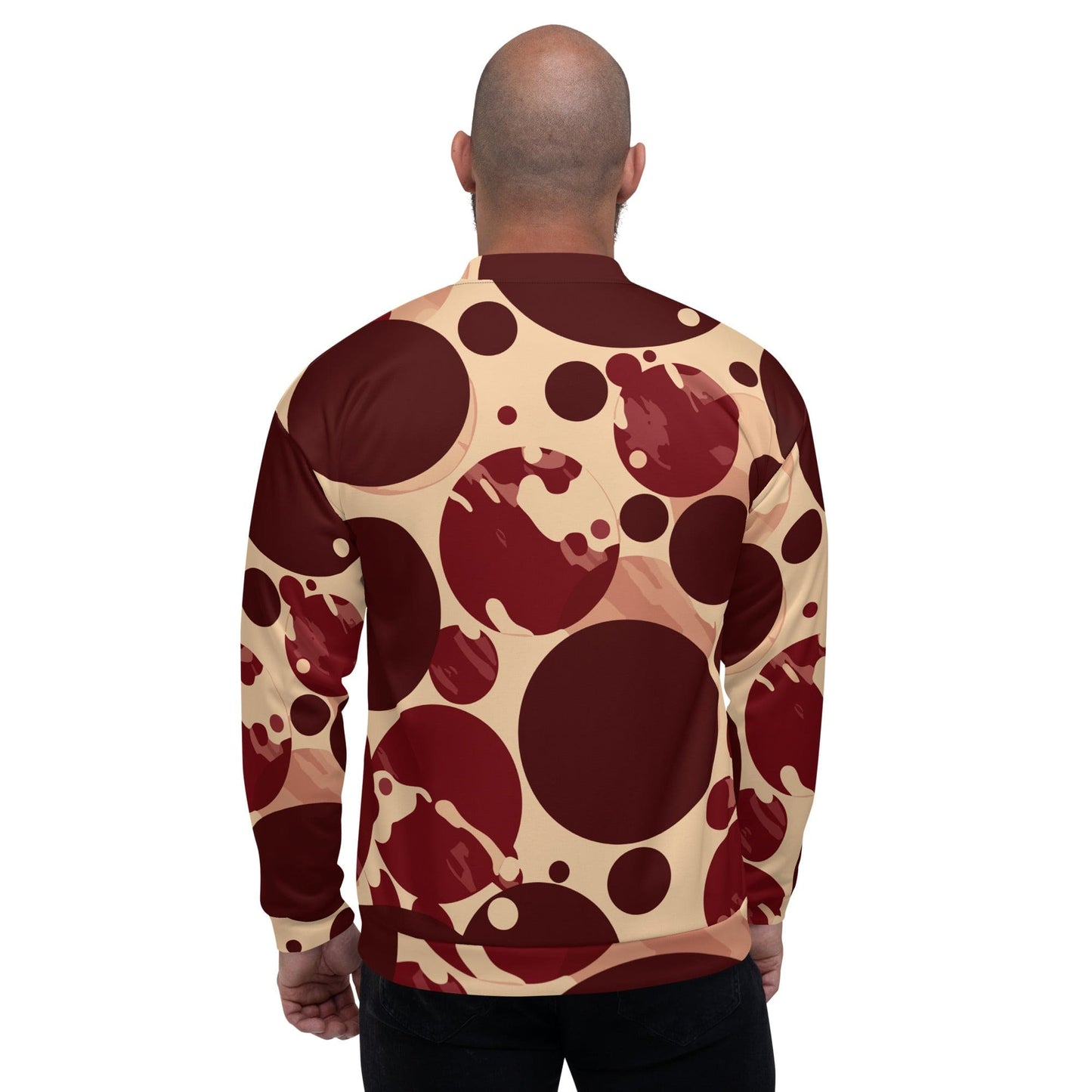 Mens Bomber Jacket - Burgundy Beige Circular Print-1