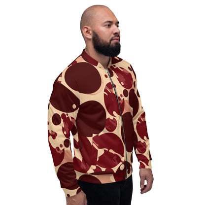 Mens Bomber Jacket - Burgundy Beige Circular Print-2