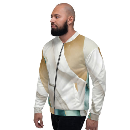 Mens Bomber Jacket - Cream White Green Marbled Print-3
