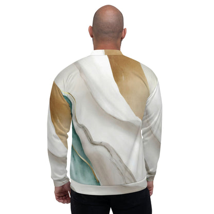 Mens Bomber Jacket - Cream White Green Marbled Print-1