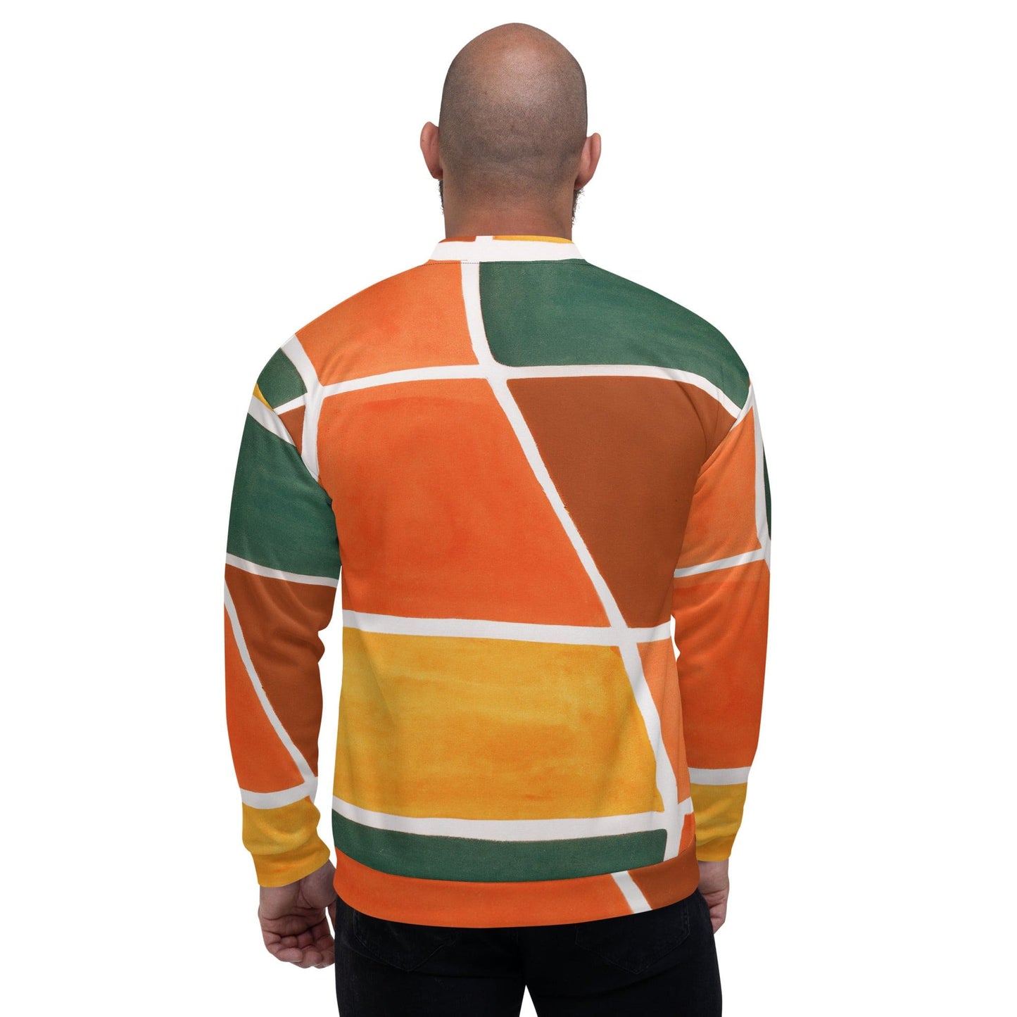 Mens Bomber Jacket - Orange Green Boho Pattern-1