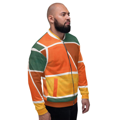 Mens Bomber Jacket - Orange Green Boho Pattern-2