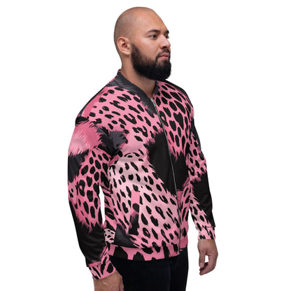 Mens Bomber Jacket - Pink Black Spotted Print-2