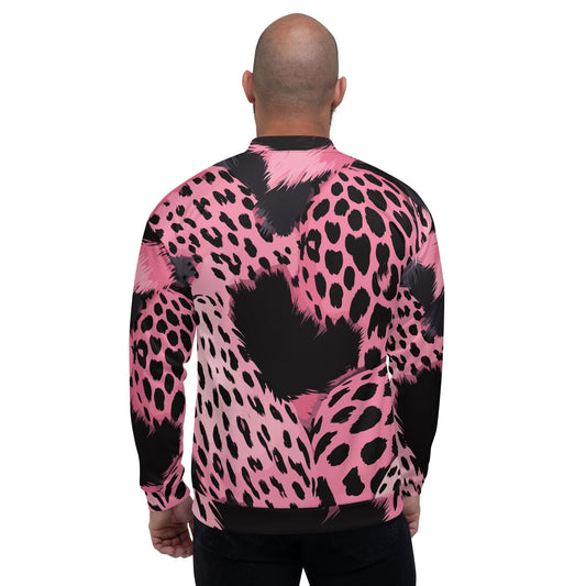 Mens Bomber Jacket - Pink Black Spotted Print-1