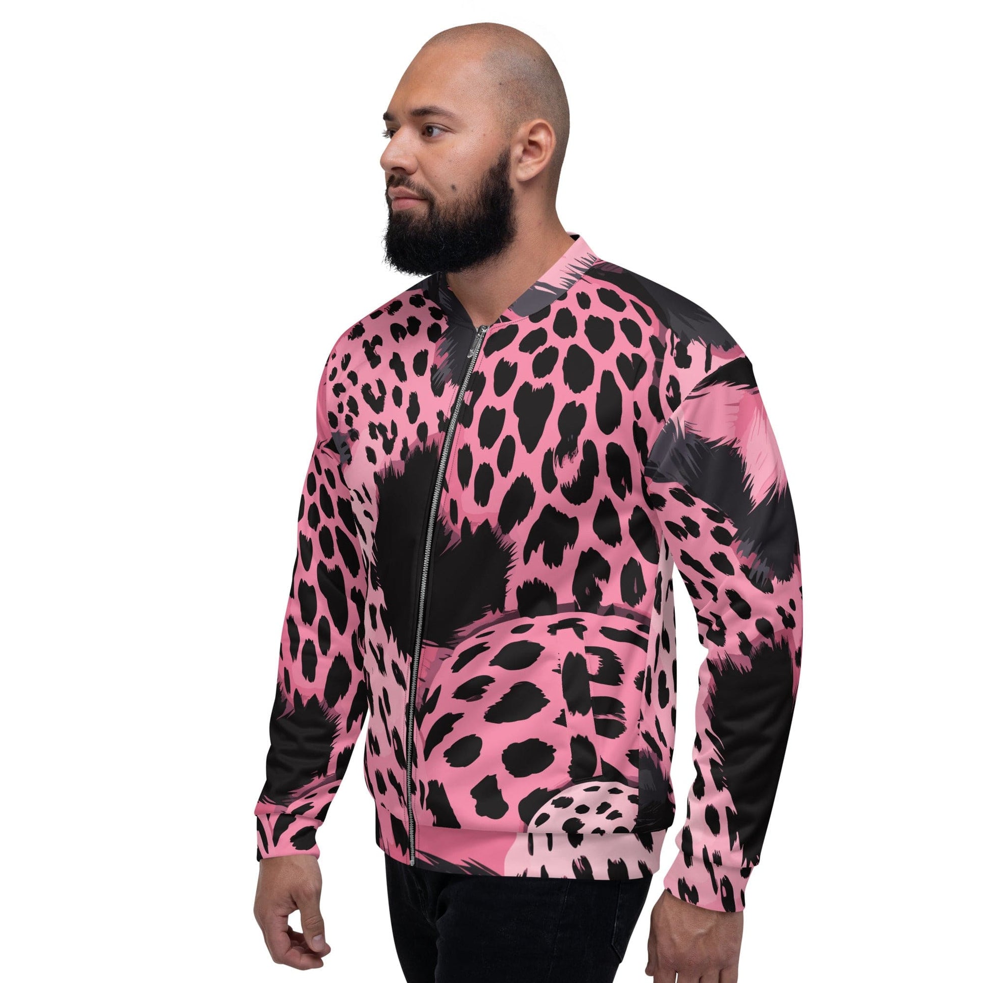 Mens Bomber Jacket - Pink Black Spotted Print-3