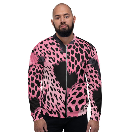Mens Bomber Jacket - Pink Black Spotted Print-0