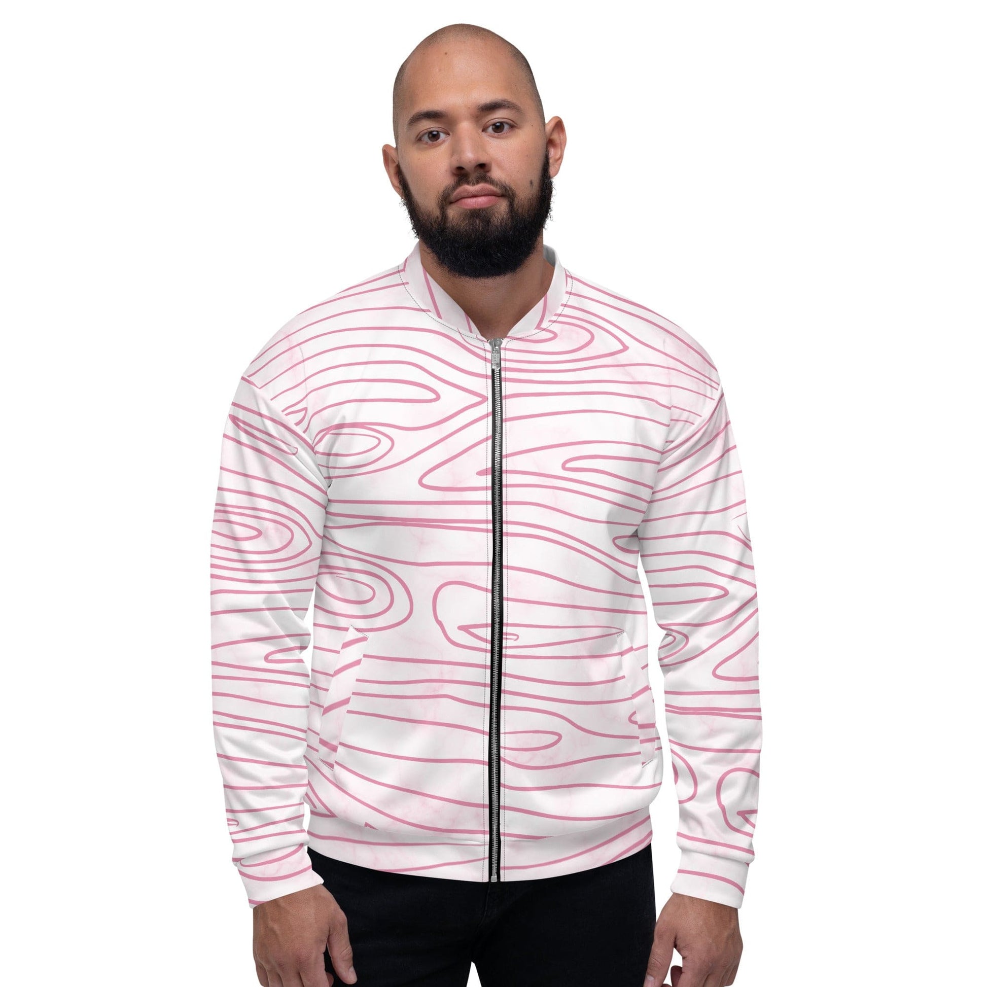 Mens Bomber Jacket - Pink Line Art Sketch Print-4