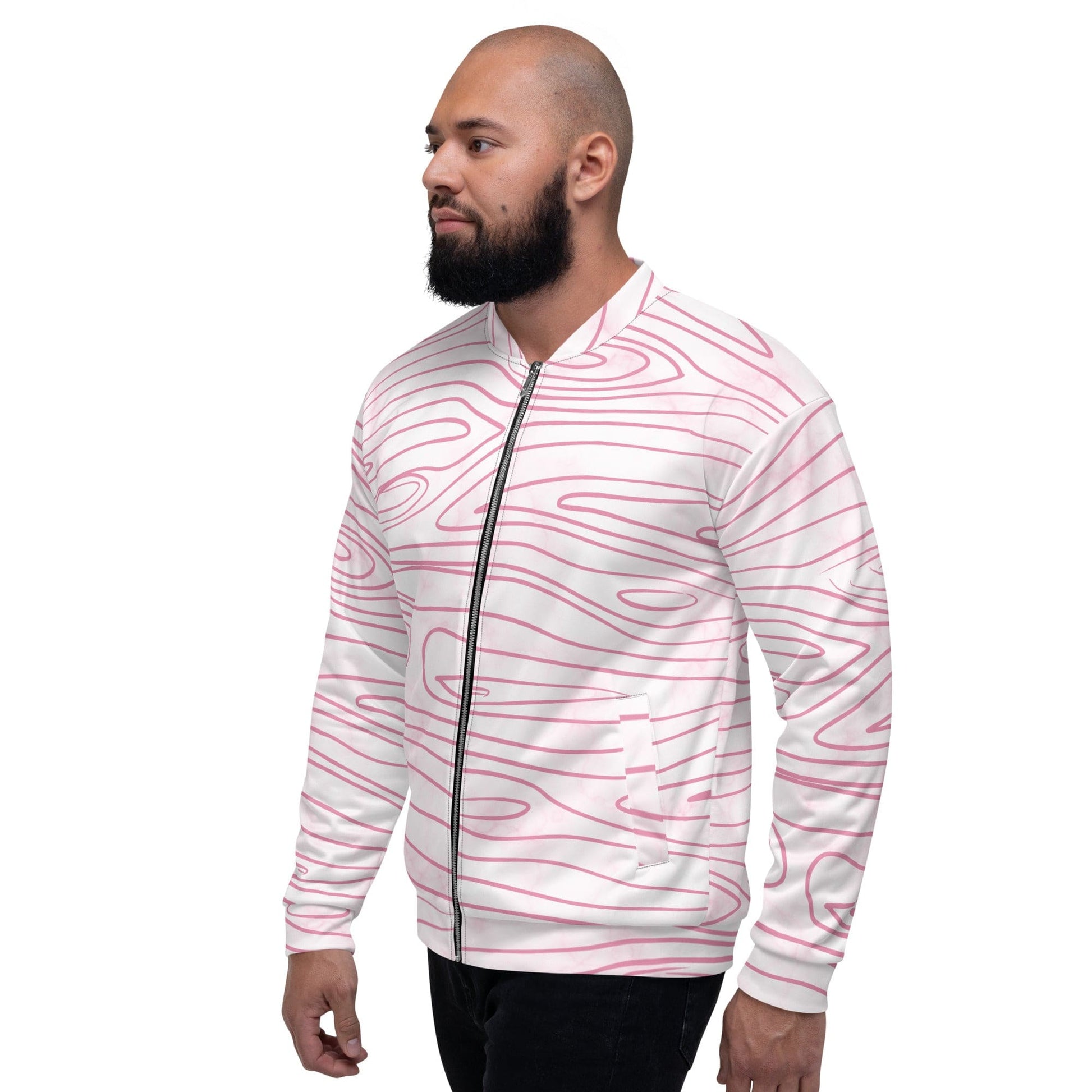 Mens Bomber Jacket - Pink Line Art Sketch Print-3