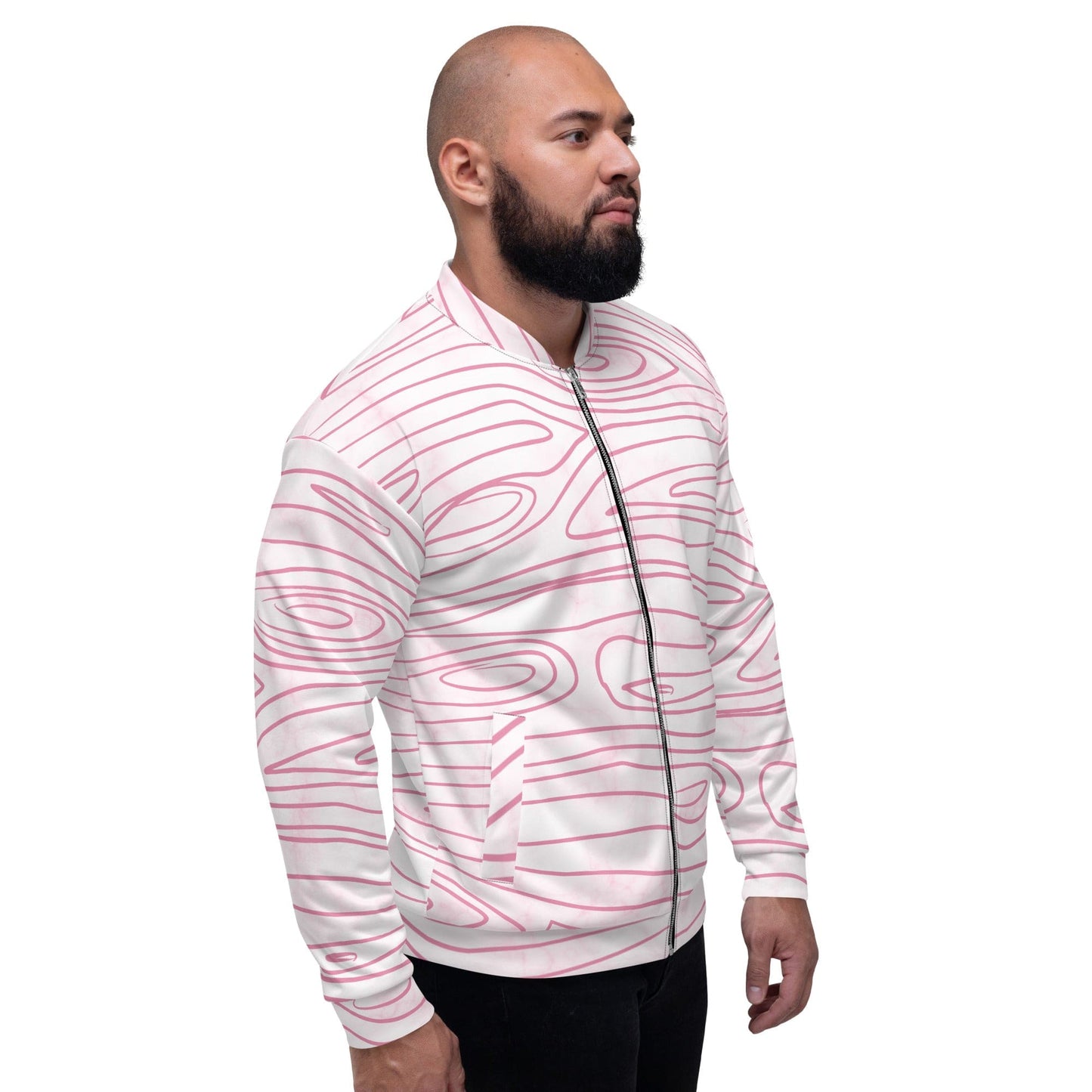 Mens Bomber Jacket - Pink Line Art Sketch Print-2