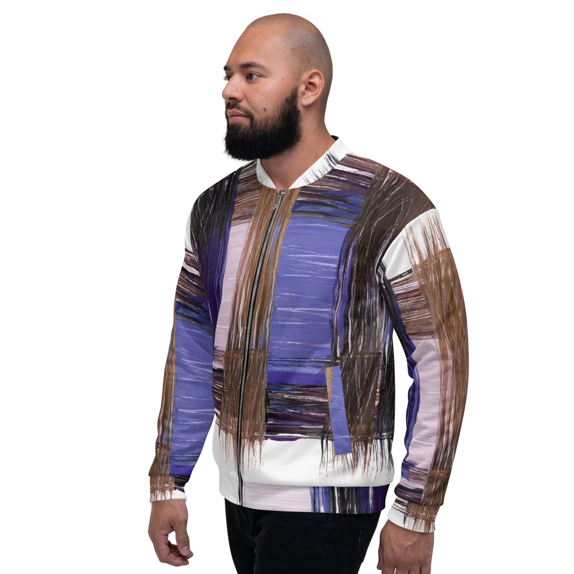Mens Bomber Jacket - Rustic Brown Interweave Print-3