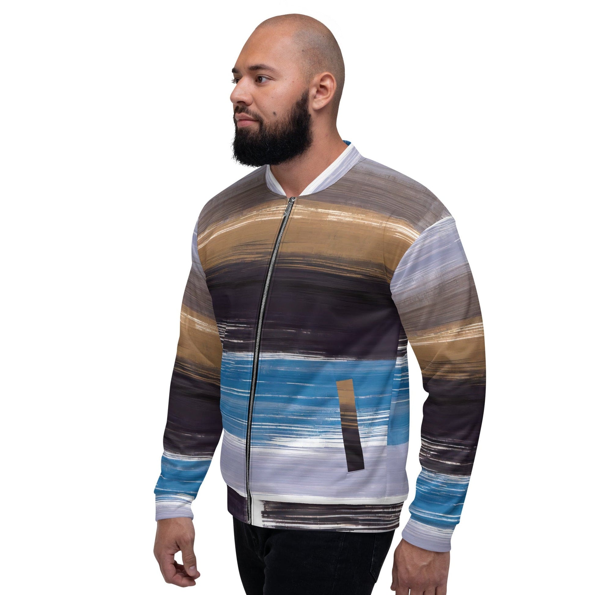 Mens Bomber Jacket - Rustic Purple Brown Design-3