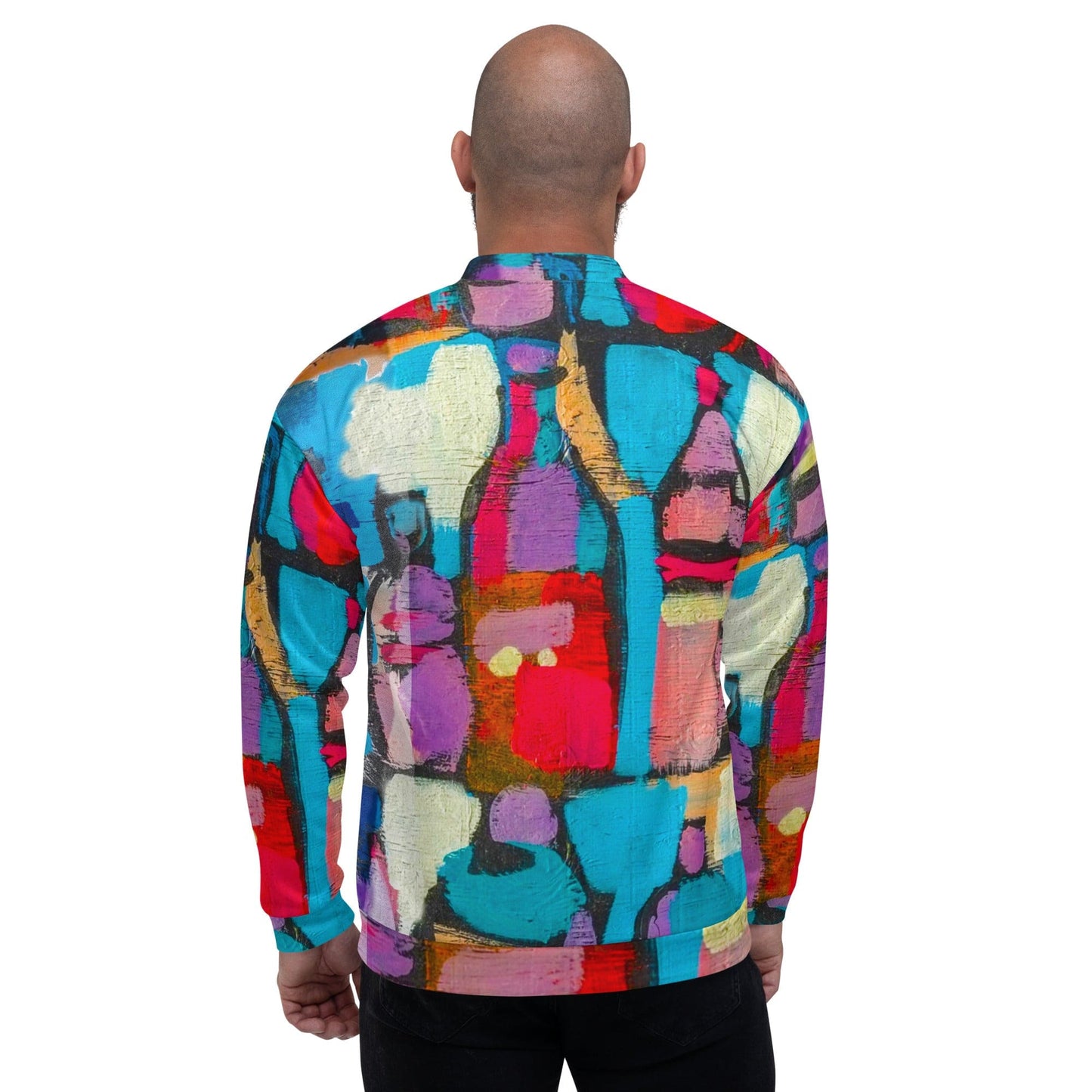 Mens Bomber Jacket - Sutileza Red Multicolor Abstract Print-1