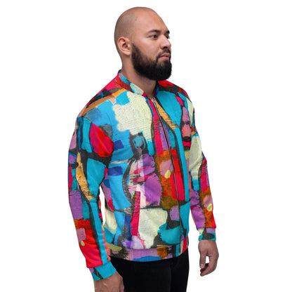 Mens Bomber Jacket - Sutileza Red Multicolor Abstract Print-2