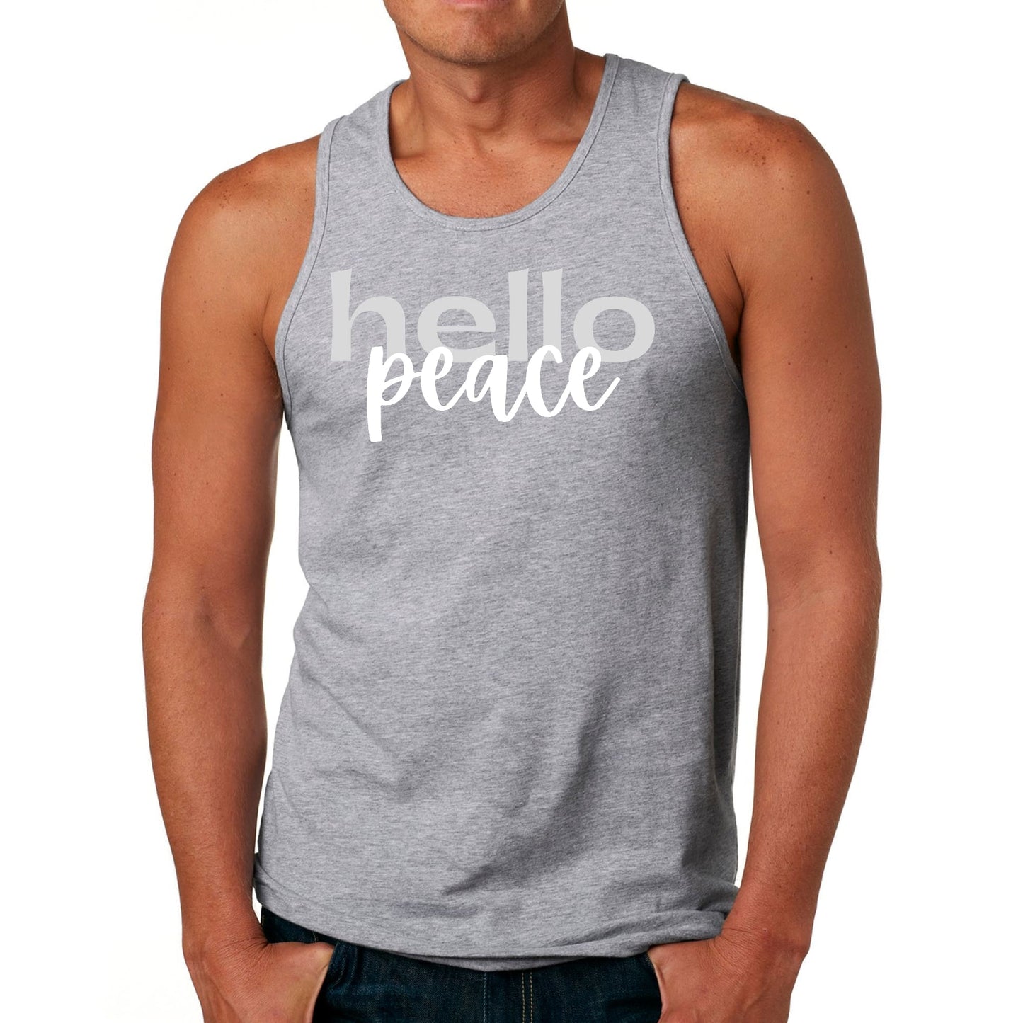 Mens Fitness Tank Top Graphic T-shirt Hello Peace Motivational-5
