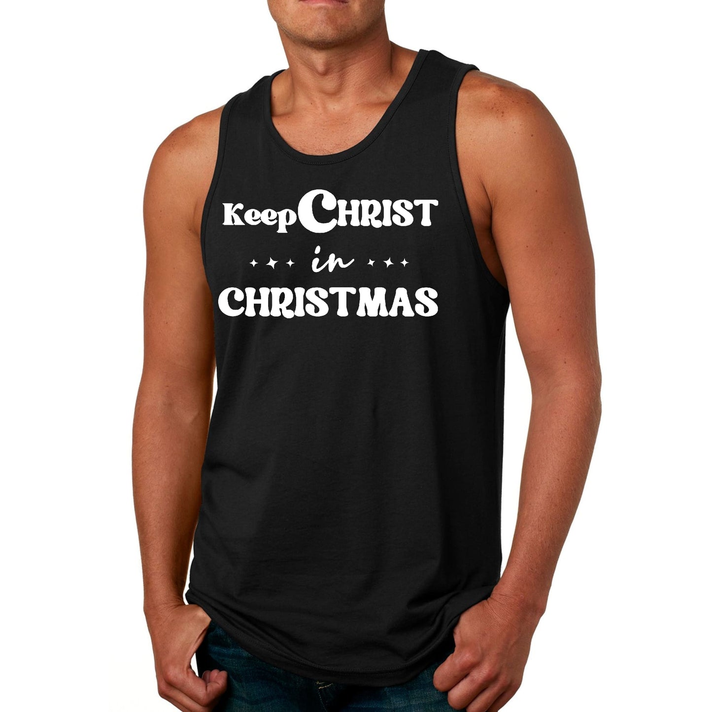 Mens Fitness Tank Top Graphic T-shirt Keep Christ in Christmas-0