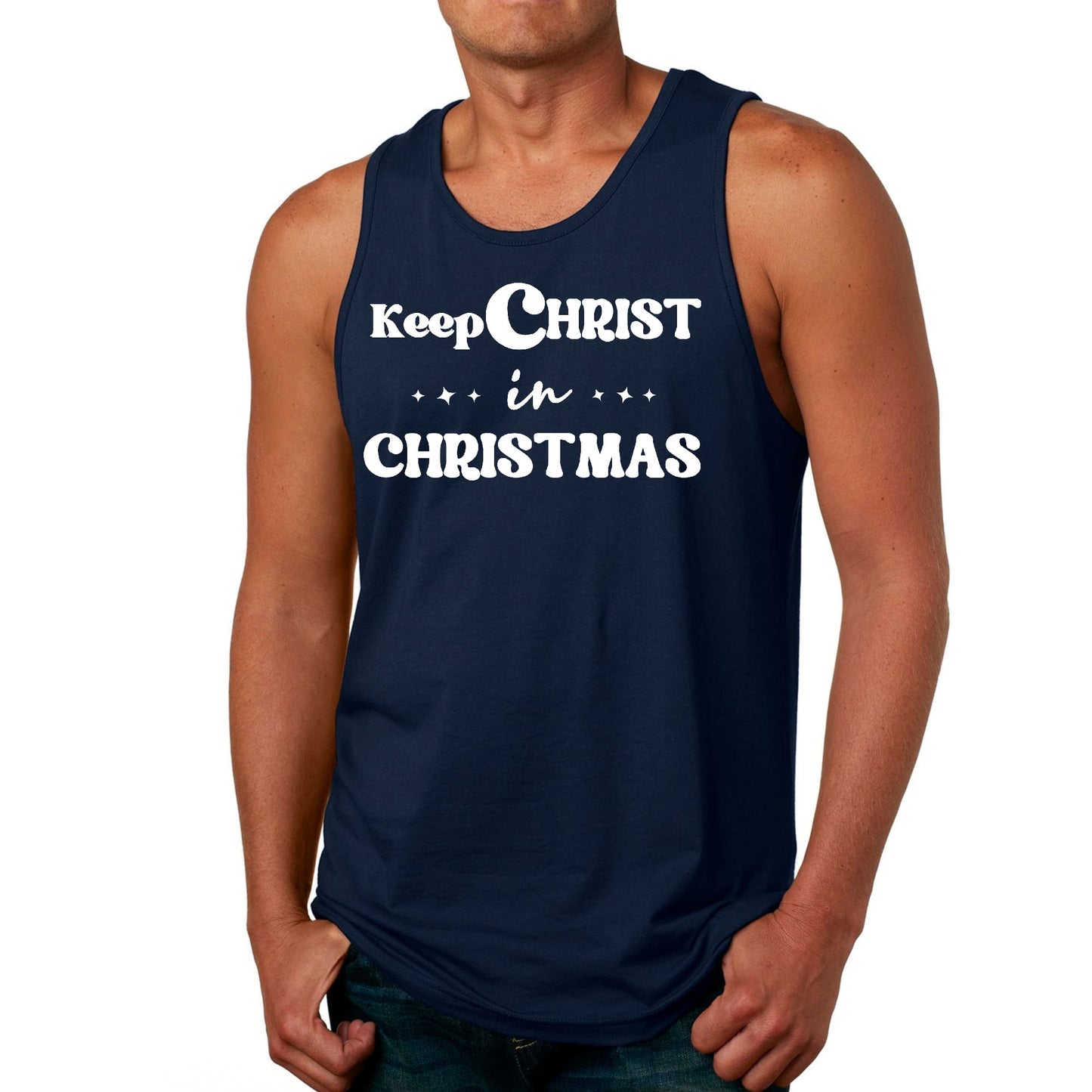 Mens Fitness Tank Top Graphic T-shirt Keep Christ in Christmas-2