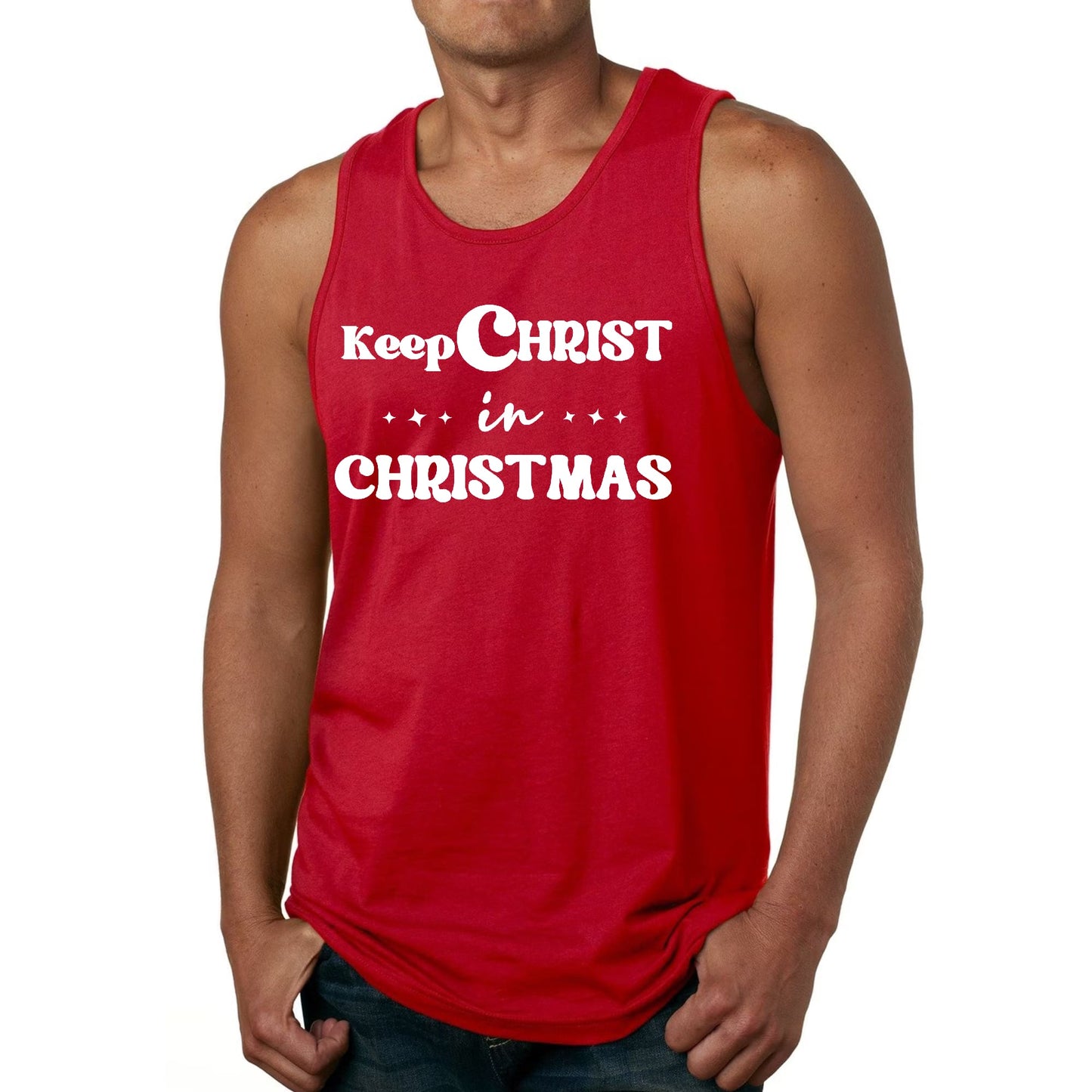 Mens Fitness Tank Top Graphic T-shirt Keep Christ in Christmas-1