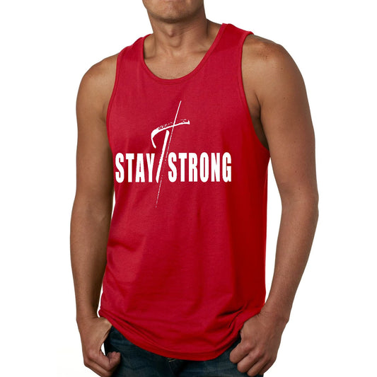 Mens Fitness Tank Top Graphic T-shirt Stay Strong with Cross White-1