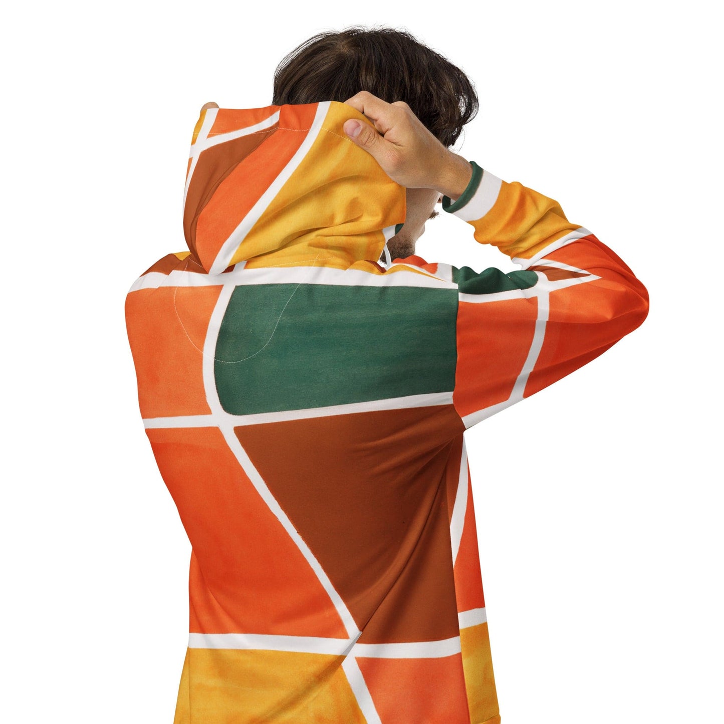 Mens Full Zip Graphic Hoodie - Orange Green Boho Pattern-3