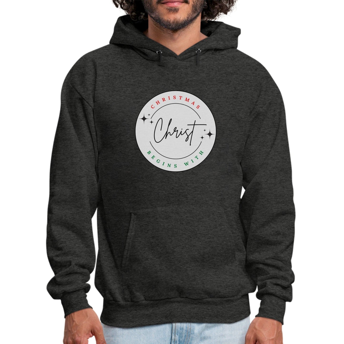 Mens Graphic Hoodie - Christmas Begins with Christ-1