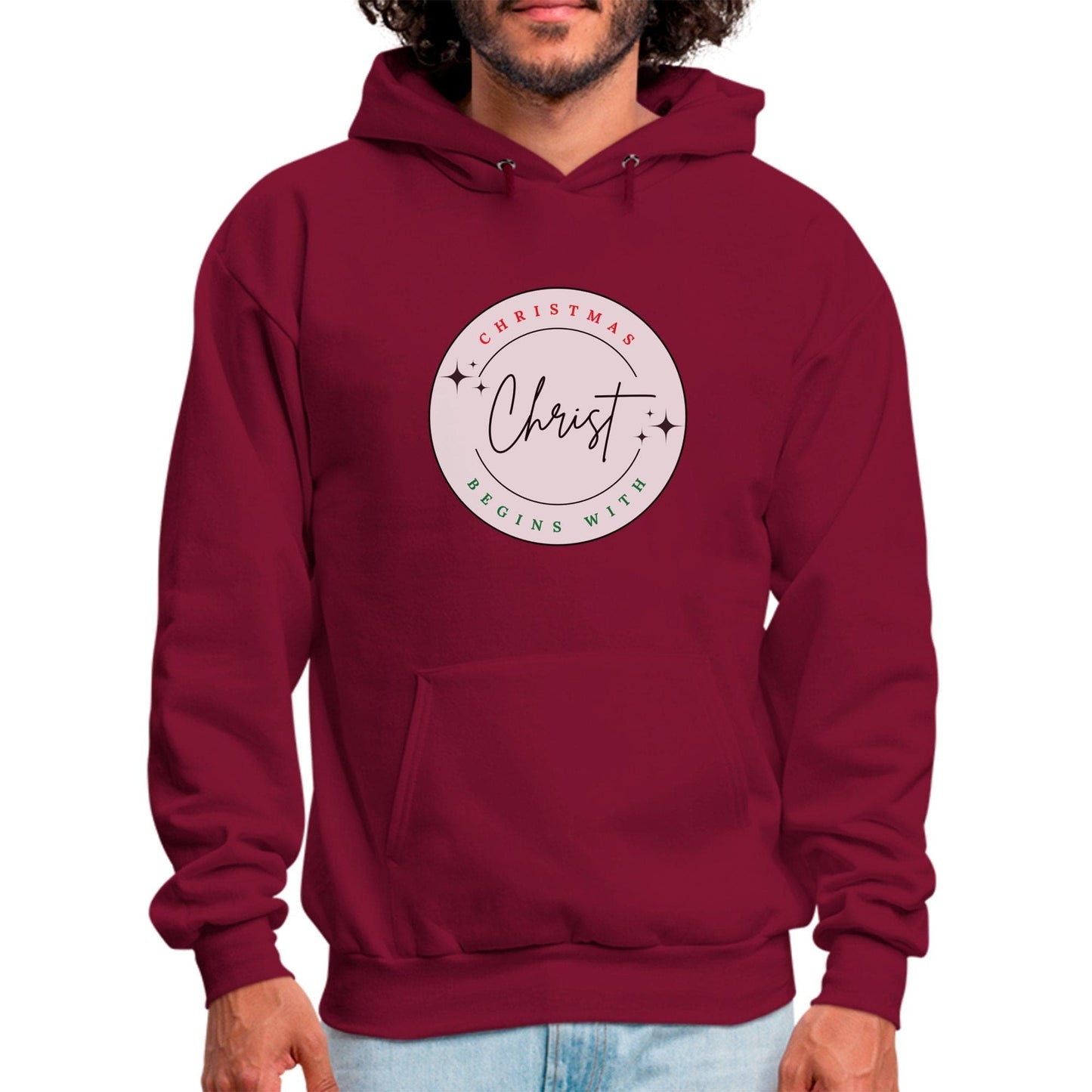 Mens Graphic Hoodie - Christmas Begins with Christ-7