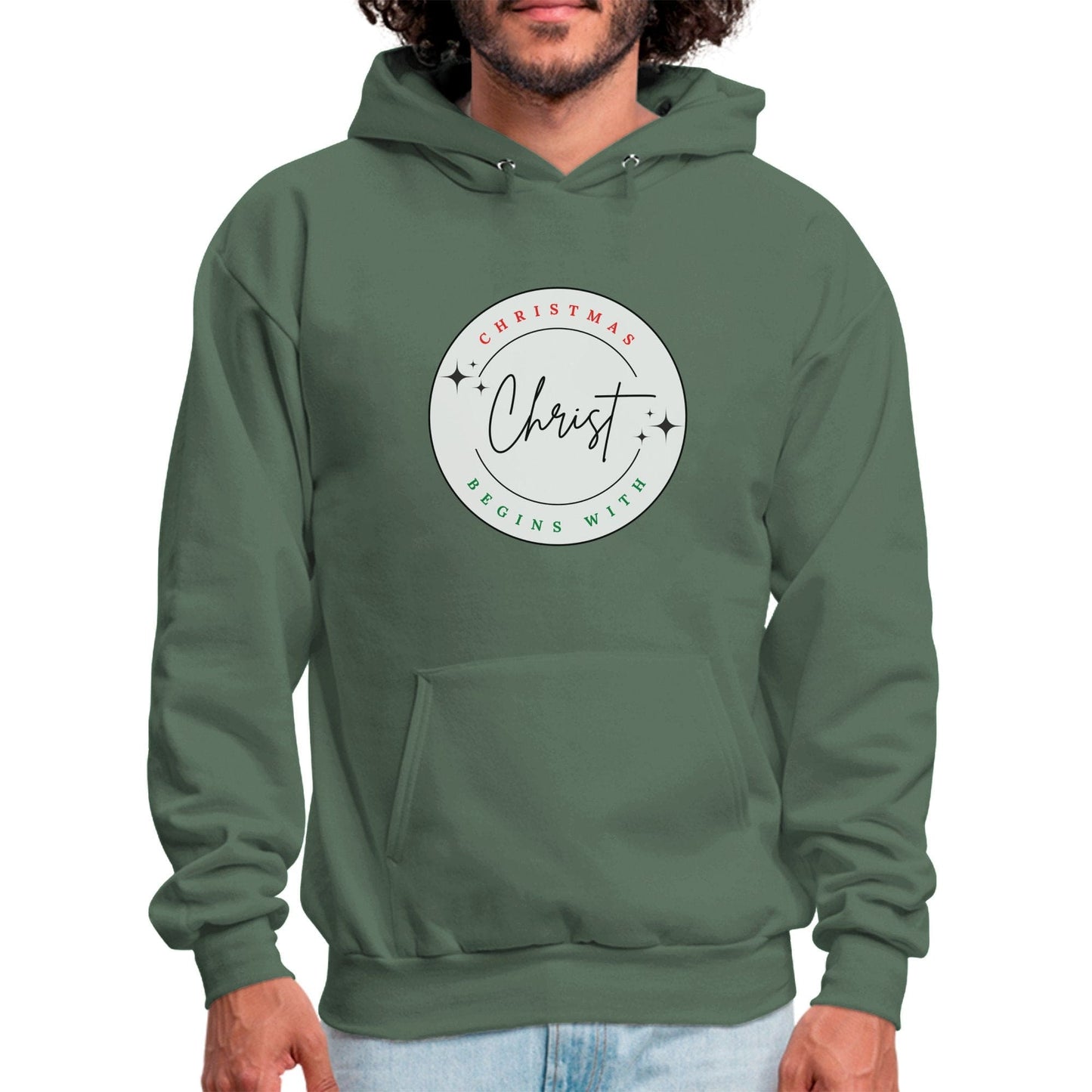 Mens Graphic Hoodie - Christmas Begins with Christ-4