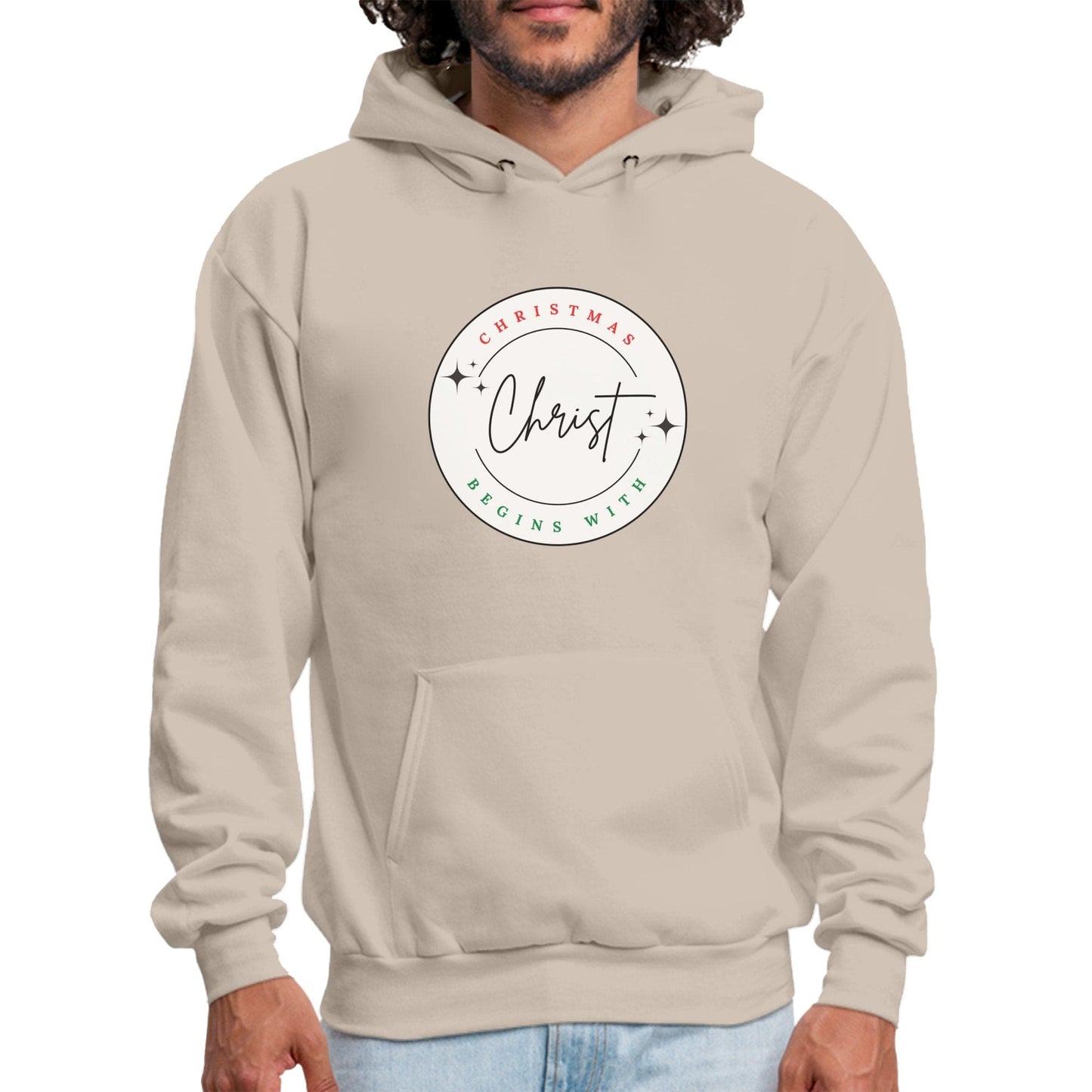 Mens Graphic Hoodie - Christmas Begins with Christ-0