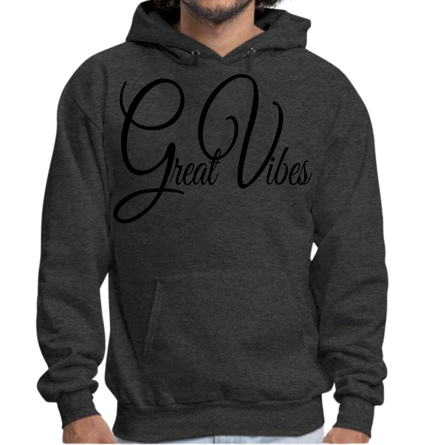 Mens Graphic Hoodie Great Vibes Black Illustration-5