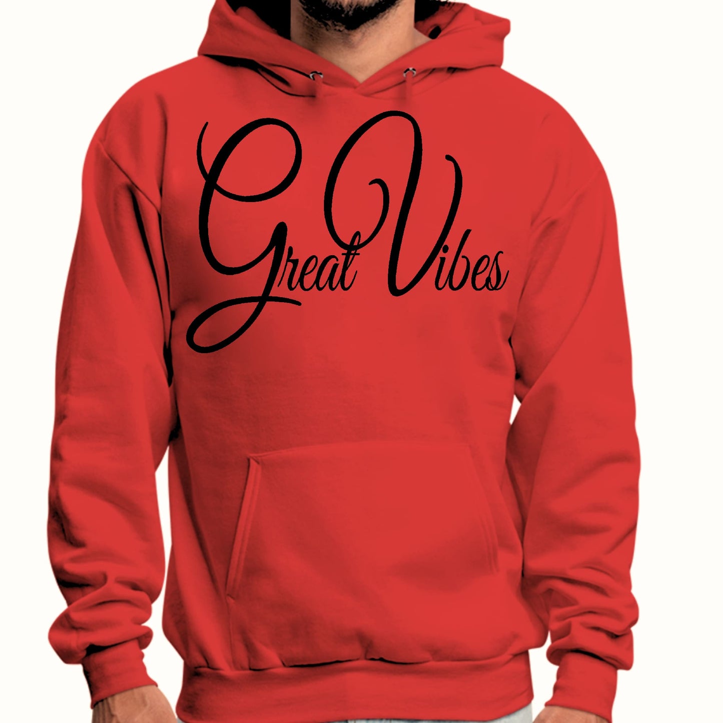 Mens Graphic Hoodie Great Vibes Black Illustration-2