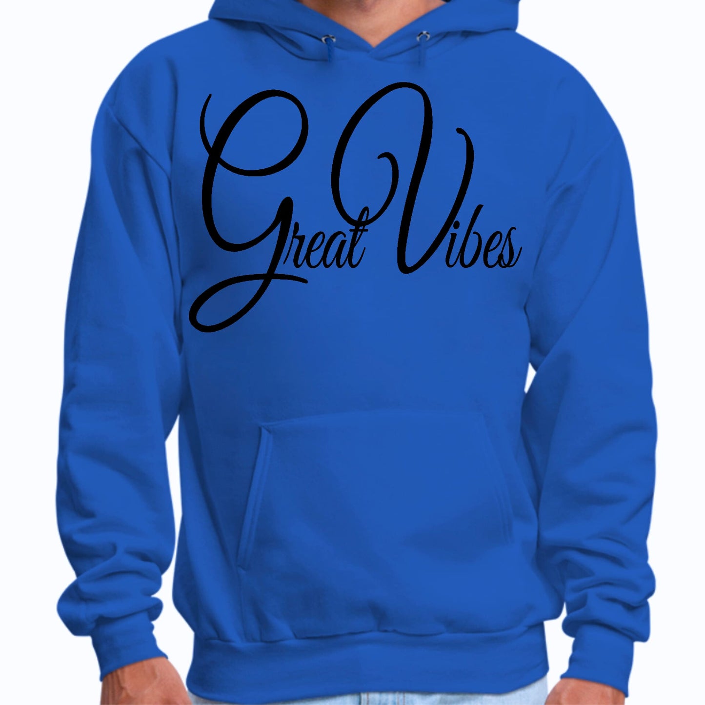 Mens Graphic Hoodie Great Vibes Black Illustration-3