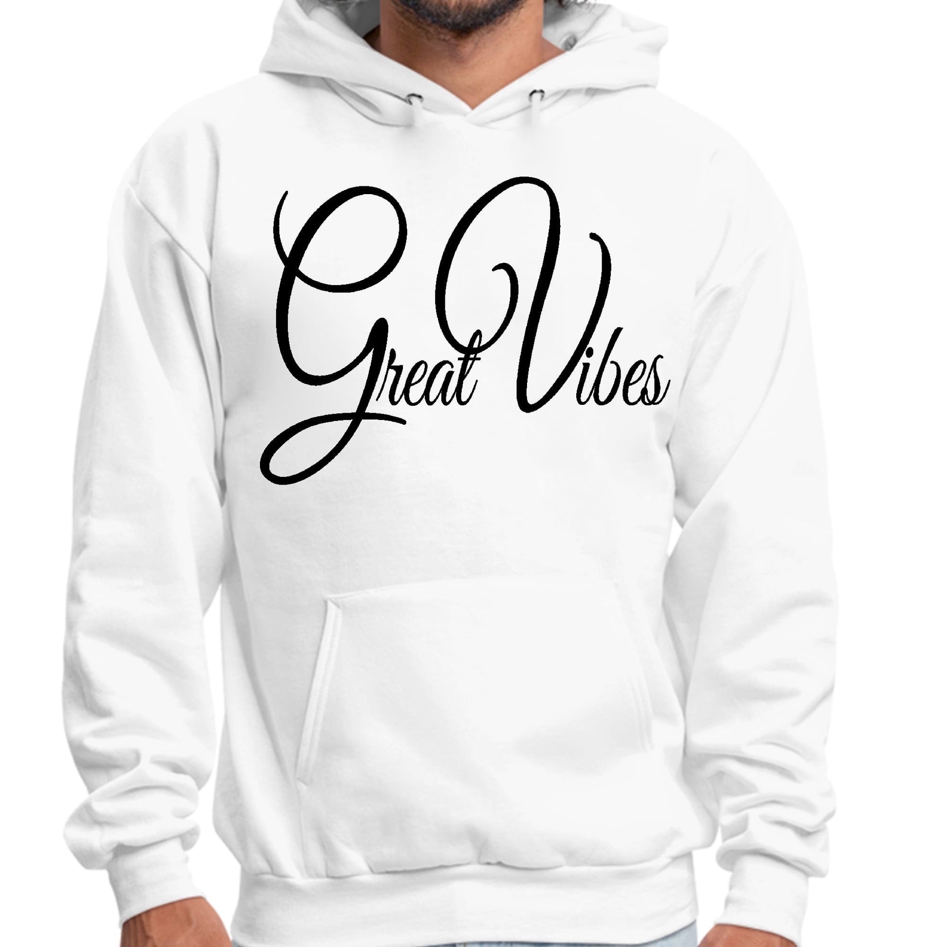 Mens Graphic Hoodie Great Vibes Black Illustration-0
