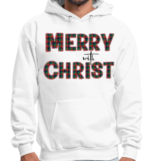 Mens Graphic Hoodie Merry with Christ - Red and Green Plaid Christmas-0