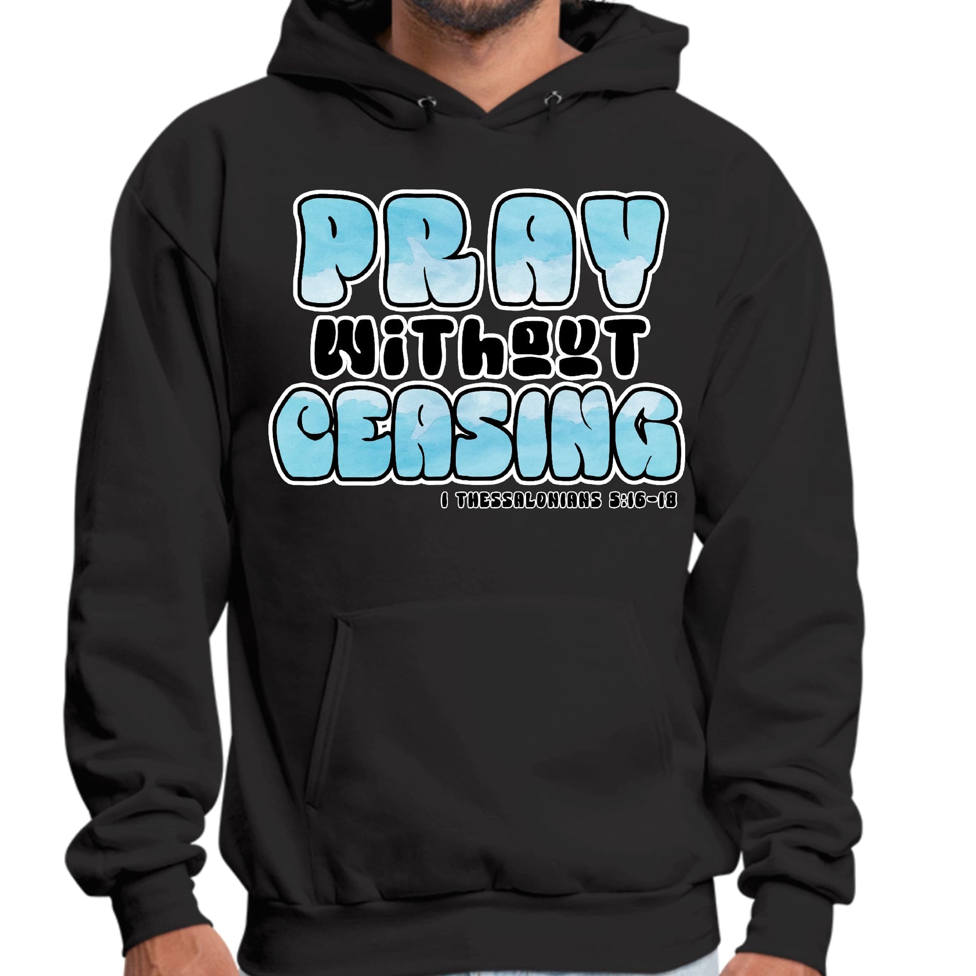 Mens Graphic Hoodie Pray Without Ceasing - Inspirational Illustration-0