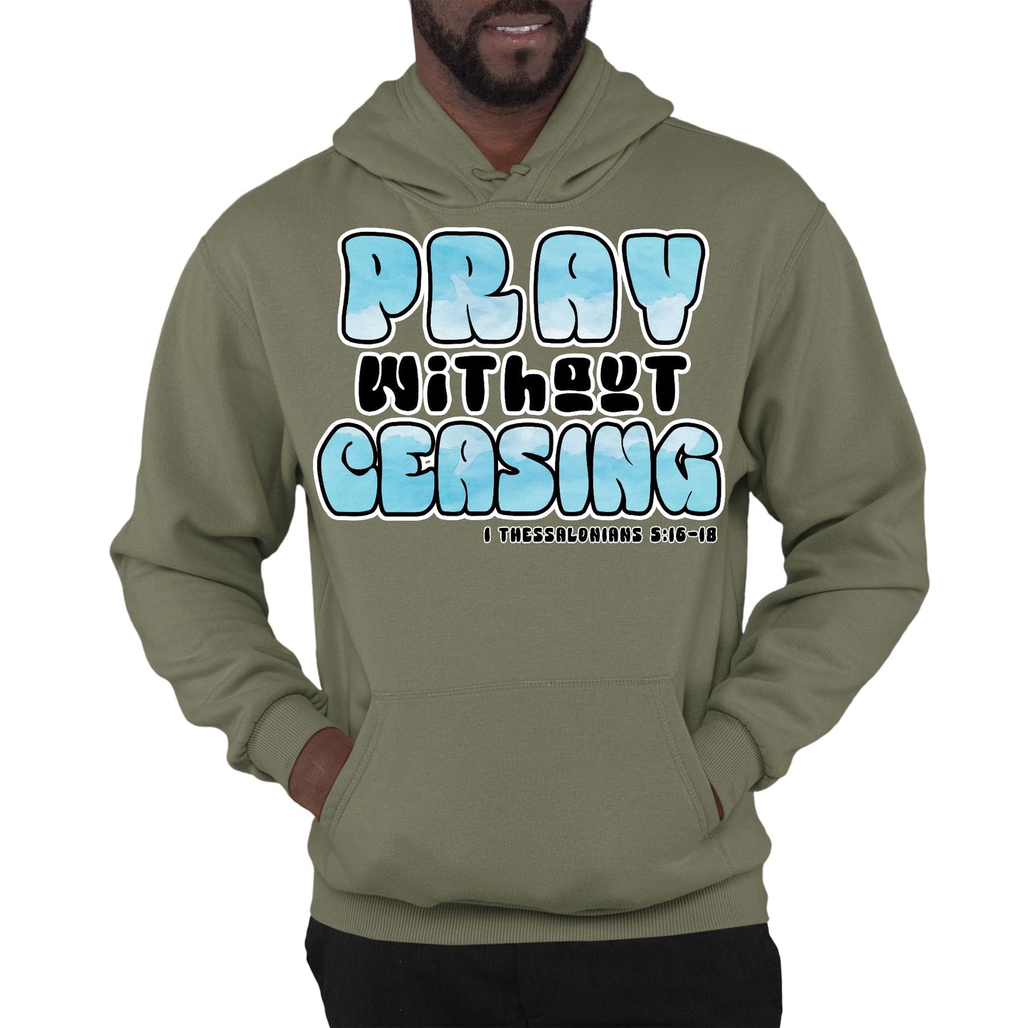 Mens Graphic Hoodie Pray Without Ceasing - Inspirational Illustration-5