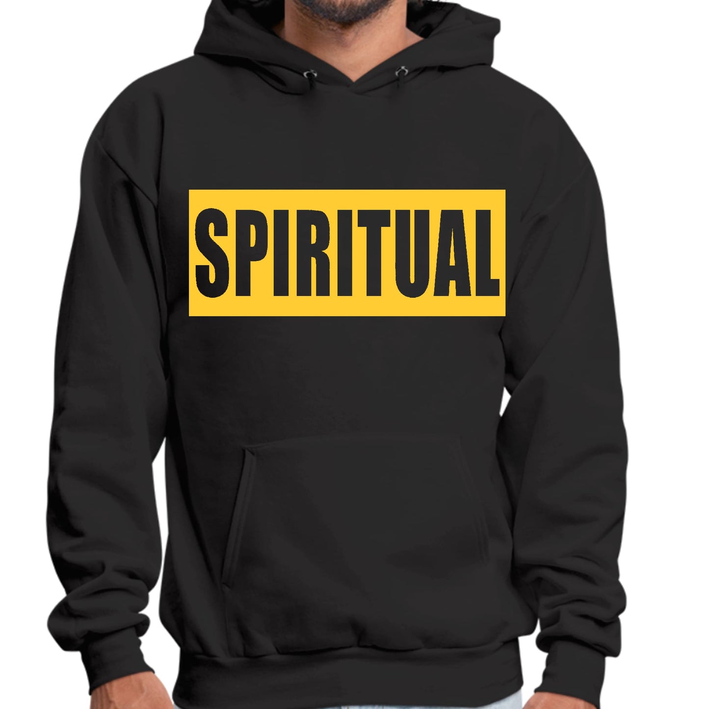 Mens Graphic Hoodie Spiritual Yellow Gold Colorblock Illustration-4